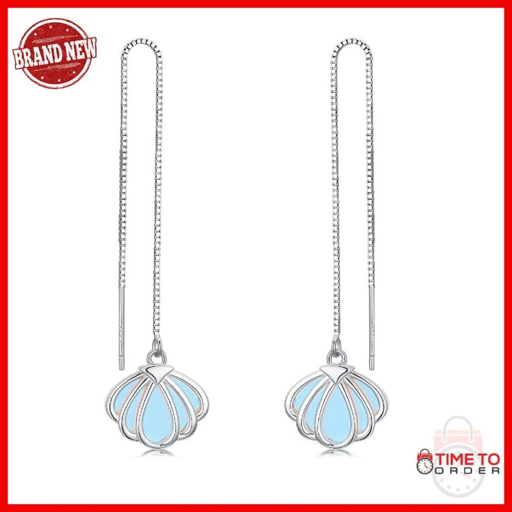 Sterling Silver Moonstone Threader Earrings, 4 Inch Drop, June Birthstone